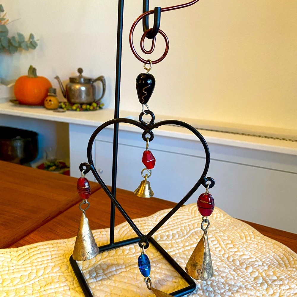 Iron hanging heart bells